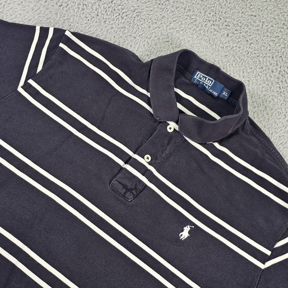 Vintage Polo Ralph Lauren Polo Shirt Mens XL Blue White Striped Hong Kong 90s